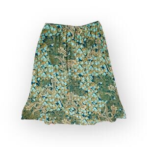Bechamal Women's Green/Blue Paisley A-Line Side Zip Skirt 100% Rayon SZ 16
